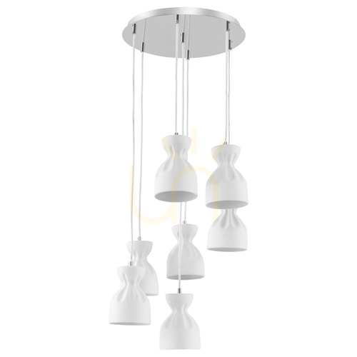 Kontrola Závěsné svítidlo Noelle, 7xE14, Max. 40 W, chromovaný kov / bílé keramické stínidlo, Ø 38 cm