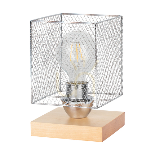 Kontrola Stolní lampa Norman Wood, 1xE27, Max. 25 W, bříza/černá, PVC kabel, chromovaný kovový stínidlo, 13,5 cm