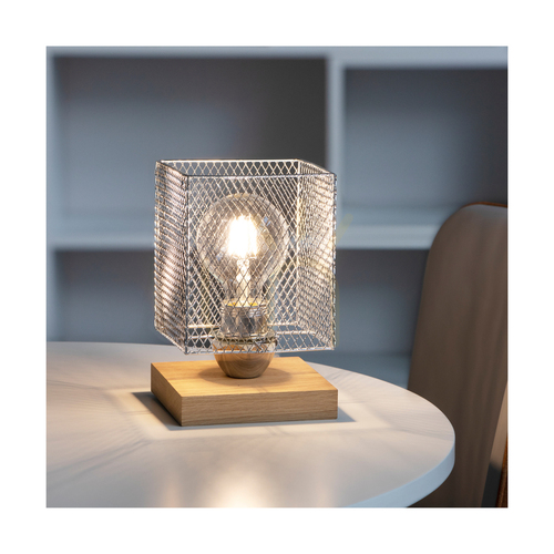 Kontrola Stolní lampa Spot Light Norman Wood – olejovaný dub, chromované kovové stínidlo, E27, 13,5 cm