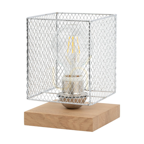 Kontrola Stolní lampa Norman Wood, 1xE27, Max. 25 W, olejovaný dub / černý PVC kabel / pochromovaný kovový stínidlo, 13,5 cm