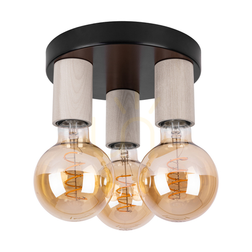 Kontrola Stropní svítidlo Notri, 3xE27, Max. 15 W LED, bělený dub/černý kov, Ø 20 cm