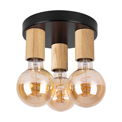 Kontrola Stropní svítidlo Notri, 3xE27, Max. 15W LED, olejovaný dub/černý kov, Ø 20 cm