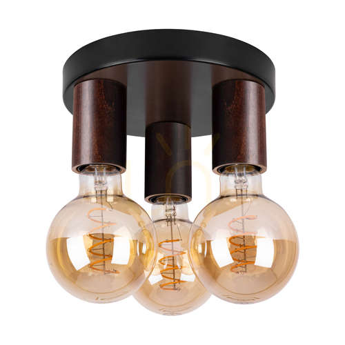 Kontrola Stropní svítidlo Notri, 3xE27, Max. 15 W LED, mořená borovice (ořech)/černý kov, Ø 20 cm