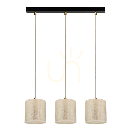 Kontrola Závěsné svítidlo Ora, 3xE27, Max. 25 W, černý kov / průhledný PVC kabel / zlatý stínidlo, 52 cm
