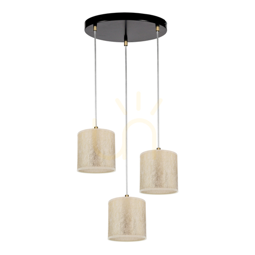 Kontrola Závěsné svítidlo Ora, 3xE27, Max. 25 W, černý kov / průhledný PVC kabel / zlatý stínidlo, Ø 30 cm