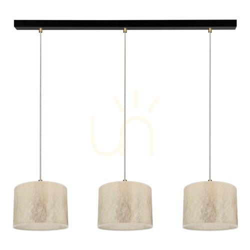 Kontrola Závěsné svítidlo Ora, 3xE27, Max. 40 W, černý kov / průhledný PVC kabel / zlatý stínidlo, 100 cm