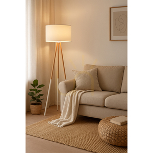 Stojací lampa Panda, 1xE27, Max. 60 W, bříza – bílá / průhledný PVC kabel / bílý stínidlo, Ø 50 cm small 1