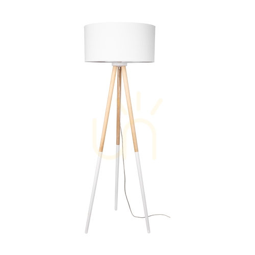 Kontrola Stojací lampa Panda, 1xE27, Max. 60 W, bříza – bílá / průhledný PVC kabel / bílý stínidlo, Ø 50 cm