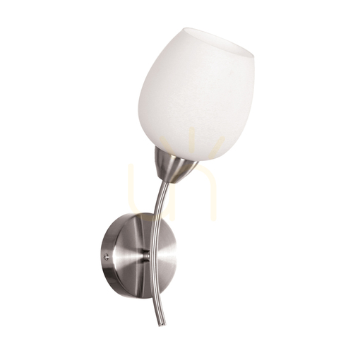 Kontrola Nástěnné svítidlo Parma 1xE27 Max. 60 W, saténový kov / bílé skleněné stínidlo, 16 cm