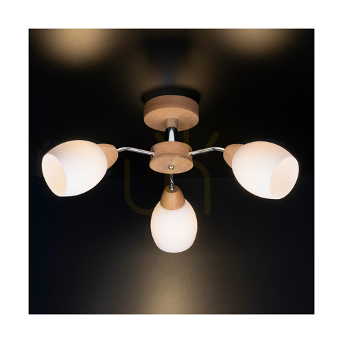 Kontrola Stropní svítidlo Spot Light Parma Wood 8320374, 3 × E27, olejovaný dub a chrom, Ø62 cm