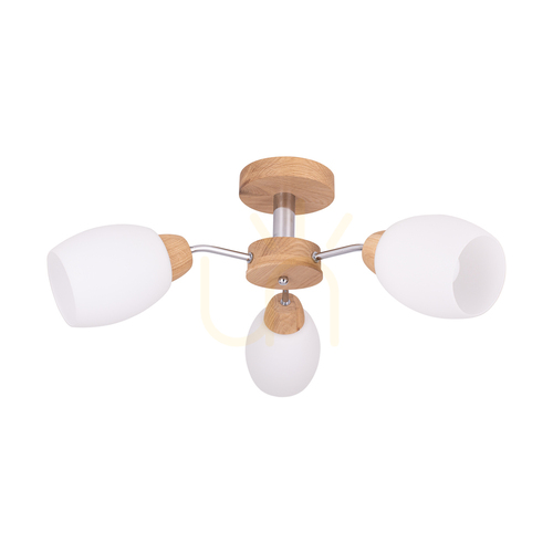 Kontrola Stropní svítidlo Parma Wood, 3xE27, Max. 60 W, olejovaný dub / chromovaný kov / bílý skleněný stínidlo, Ø 62 cm