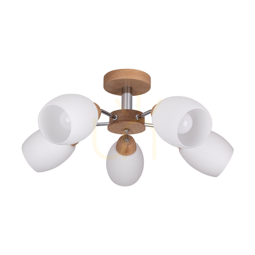 Kontrola Stropní svítidlo Parma Wood, 5xE27, Max. 60 W, olejovaný dub / chromovaný kov / bílý skleněný stínidlo, Ø 62 cm