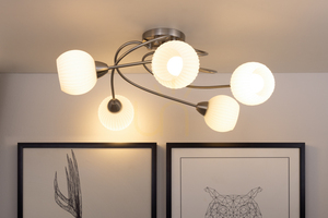 Stropní svítidlo Pavia, 5xE27, Max. 60 W, saténový kov / bílé skleněné stínidlo, Ø 65 cm small 3