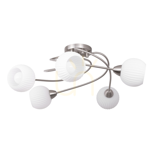 Kontrola Stropní svítidlo Pavia, 5xE27, Max. 60 W, saténový kov / bílé skleněné stínidlo, Ø 65 cm