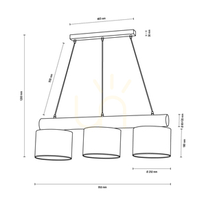 Závěsné svítidlo Pino Mix, 3xE27, Max. 40 W, mořená borovice, šedý/černý kov, černý PVC kabel, antracitové stínidlo, 100 cm small 4