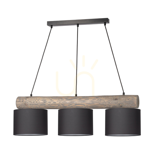 Kontrola Závěsné svítidlo Pino Mix, 3xE27, Max. 40 W, mořená borovice, šedý/černý kov, černý PVC kabel, antracitové stínidlo, 100 cm