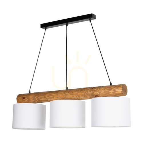 Kontrola Závěsné svítidlo Pino Mix, 3xE27, Max. 40 W, borovice mořená do hněda / černý kov / černý PVC kabel / bílé stínidlo, 100 cm