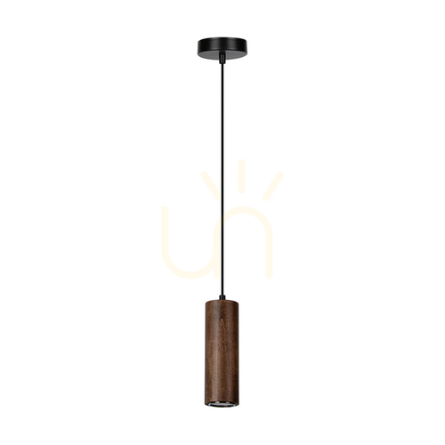 Kontrola Závěsné svítidlo ve tvaru trubky, včetně 1 ks LED žárovky GU10 (max.. 5 W), bukové a ořechové dřevo / černý kov / černý PVC kabel, Ø 10 cm