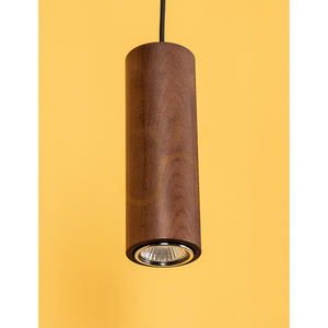 Trubkové závěsné svítidlo, včetně 3 LED žárovek GU10 (max.. 5 W), bukové a ořechové dřevo / černý kov / černý PVC kabel (46 cm) small 3