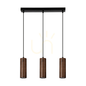 Trubkové závěsné svítidlo, včetně 3 LED žárovek GU10 (max.. 5 W), bukové a ořechové dřevo / černý kov / černý PVC kabel (46 cm) small 0