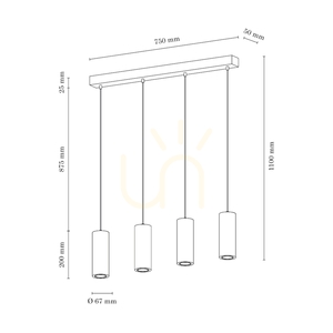 Trubkové závěsné svítidlo, včetně 4 LED žárovek GU10 (max.. 5 W), bukové a ořechové dřevo / černý kov / černý PVC kabel (75 cm) small 2