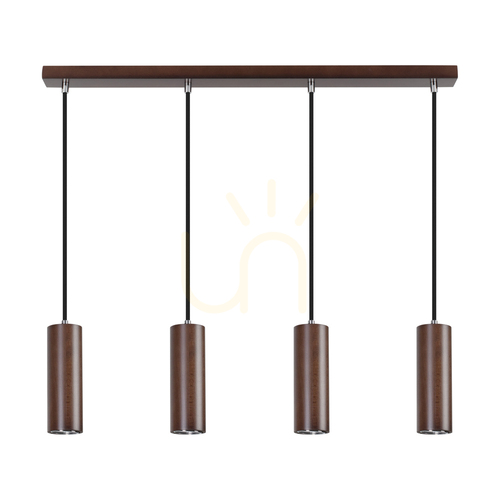 Kontrola Trubkové závěsné svítidlo, včetně 4 LED žárovek GU10 (max.. 5 W), bukové a ořechové dřevo / černý kov / černý PVC kabel (75 cm)