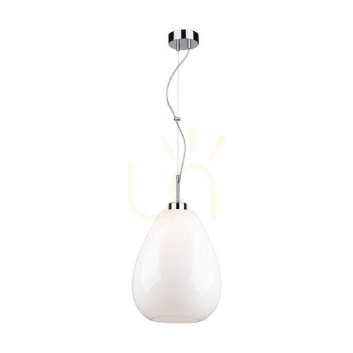 Kontrola Závěsné svítidlo Piro, 1xE27, Max. 60 W, chromovaný kov / průhledný PVC kabel / bílé skleněné stínidlo, Ø 25 cm