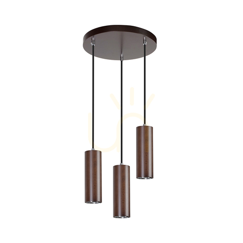 Kontrola Trubkové závěsné svítidlo, včetně 3 LED žárovek GU10 (max.. 5 W), bukové a ořechové dřevo / černý kov / černý PVC kabel, Ø 30 cm