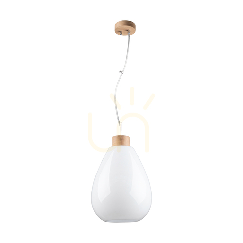 Kontrola Závěsné svítidlo Piro, 1xE27, Max. 60 W, olejovaný dub / průhledný PVC kabel / bílé skleněné stínidlo, Ø 25 cm