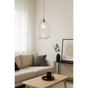 Závěsné svítidlo Piro, 1xE27, Max. 60 W, chromovaný kov / kabel z průhledného PVC / stínidlo z průhledného skla, Ø 25 cm small 1