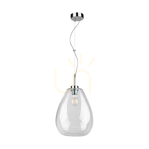 Kontrola Závěsné svítidlo Piro, 1xE27, Max. 60 W, chromovaný kov / kabel z průhledného PVC / stínidlo z průhledného skla, Ø 25 cm