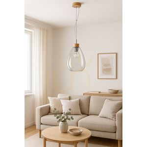 Závěsné svítidlo Piro, 1xE27, Max. 60 W, olejovaný dub / průhledný PVC kabel / průhledný skleněný stínidlo, Ø 25 cm small 1