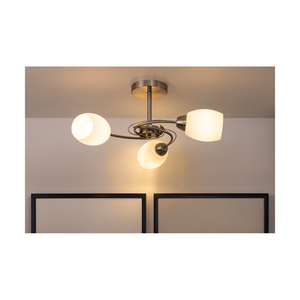 Stropní svítidlo Pisa, 3xE27, Max. 60 W, saténový kov / bílé skleněné stínidlo, Ø 58 cm small 3