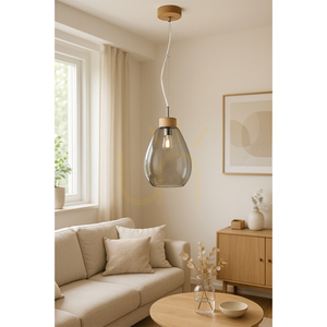 Závěsné svítidlo Piro, 1xE27, Max. 60 W, olejovaný dub / průhledný PVC kabel / stínidlo z kouřového skla, Ø 25 cm small 1