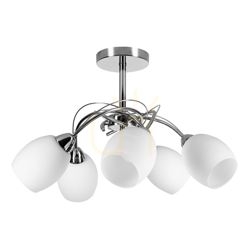 Kontrola Stropní svítidlo Pisa, 5xE27, Max. 60 W, chromovaný kov / bílé skleněné stínidlo, Ø 58 cm