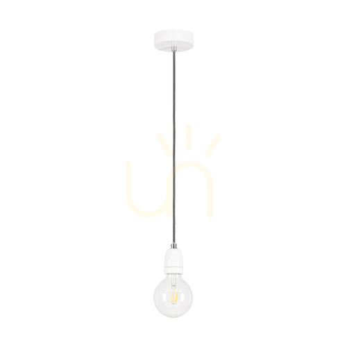 Kontrola Závěsné svítidlo Porcia, 1xE27, Max. 60 W, bílý kov / antracitový opletený kabel / bílá keramika, Ø 10 cm