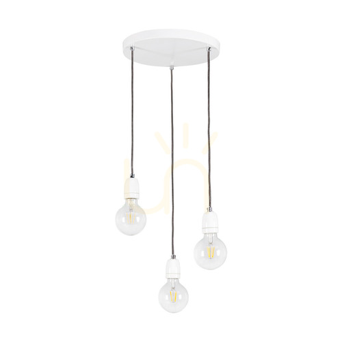 Kontrola Závěsné svítidlo Porcia, 3xE27, Max. 60 W, bílý kov / antracitový opletený kabel / bílá keramika, Ø 30 cm