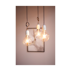Závěsné svítidlo Porcia, 3xE27, Max. 60 W, bílý kov / antracitový opletený kabel / bílá keramika, 52 cm small 3