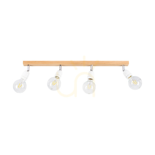 Kontrola Stropní svítidlo Porcia Wood, 4xE27, Max. 25 W, olejovaný dub / chromovaný kov / bílá keramika, 75 cm