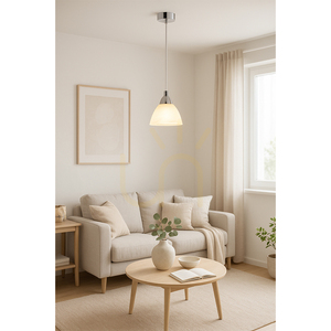 Závěsné svítidlo Praha, 1xE14, Max. 40 W, chromovaný kov / průhledný PVC kabel / bílé skleněné stínidlo, Ø 14 cm small 2