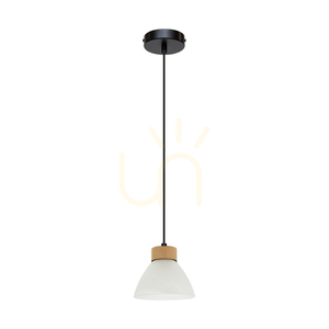 Závěsné svítidlo Praha, 1xE14, Max. 40 W, olejovaný dub / černý kov / černý PVC kabel / bílé skleněné stínidlo, Ø 14 cm small 0
