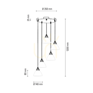 Závěsné svítidlo Praha, 5xE14, Max. 40 W, chromovaný kov / průhledný PVC kabel / bílé skleněné stínidlo, Ø 42 cm small 2
