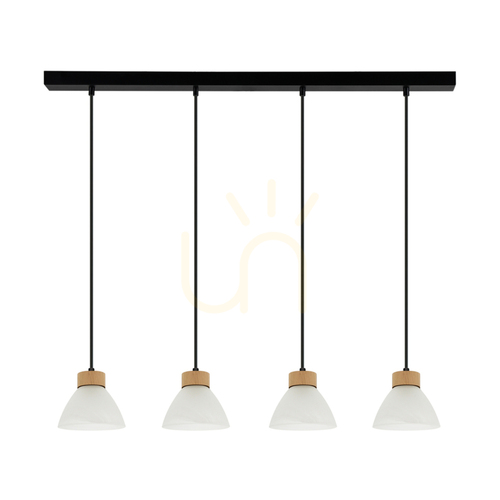 Kontrola Závěsné svítidlo Prahas 4xE14 Max. 40 W, olejovaný dub / černý kov / černý PVC kabel / bílé skleněné stínidlo, 75 cm