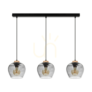 Závěsné svítidlo Praia, 3xE27, Max. 60 W, olejovaný dub / černý kov / černý PVC kabel / stínidlo z kouřového skla, 120 cm small 0