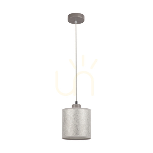 Kontrola Závěsné svítidlo Prata, 1xE27, Max. 25 W, šedý kov / průhledný PVC kabel / stříbrný stínidlo, Ø 15 cm