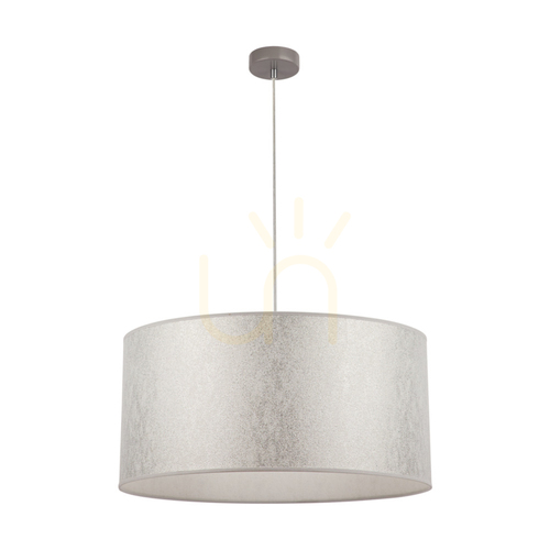 Kontrola Závěsné svítidlo Prata, 1xE27, Max. 60 W, šedý kov / průhledný PVC kabel / stříbrný stínidlo, Ø 50 cm