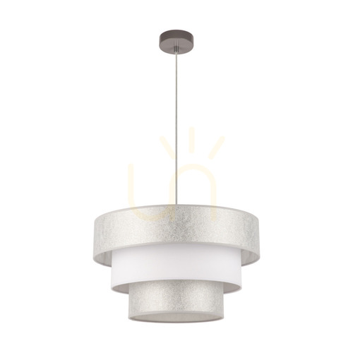 Kontrola Závěsné svítidlo Prata, 1xE27, Max. 40 W, šedý kov / průhledný PVC kabel / stříbrno-bílý stínidlo, Ø 45 cm
