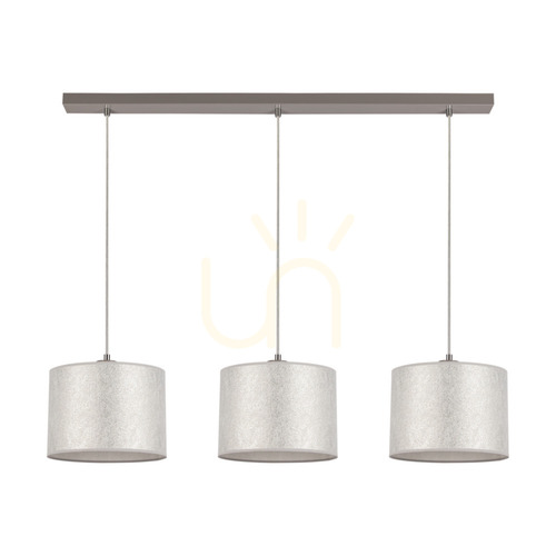 Kontrola Závěsné svítidlo Prata, 3xE27, Max. 40 W, šedý kov / průhledný PVC kabel / stříbrný stínidlo, 100 cm