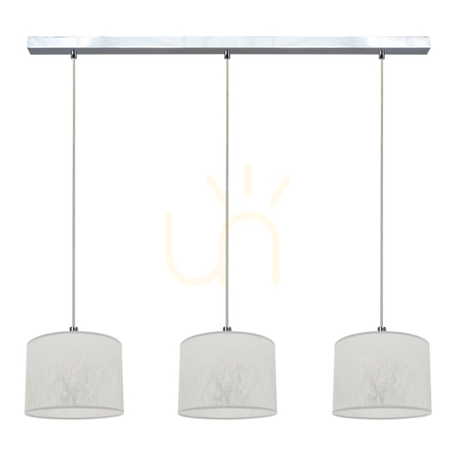 Kontrola Závěsné svítidlo Prata, 3xE27, Max. 40 W, chromovaný kov / průhledný PVC kabel / stříbrný stínidlo, 100 cm