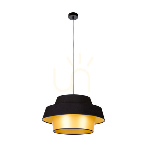 Kontrola Závěsné svítidlo Preto Gold, 1xE27, Max. 60 W, černý kov / černý opletený kabel / černozlatý stínidlo, Ø 55 cm